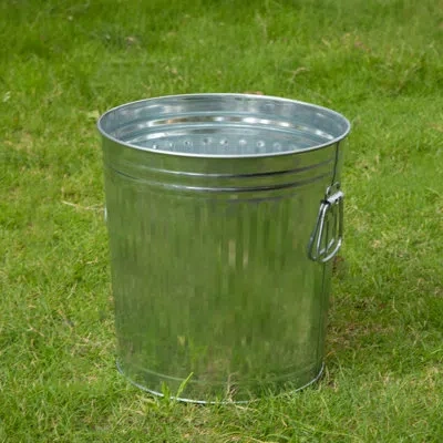 Gardenised Round Galvanized Steel, Trash Can With Lid - Durable Metal Bucket For Backyard, Lawn, Garden And Yar