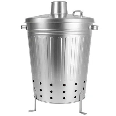 Gardenised Silver Galvanized Steel Outdoor Incinerator Can Large Garden Waste Burner Bin With Lid Ventilation H