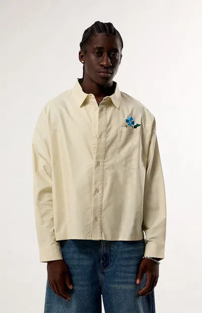Gardens & Seeds Men's Flower Oxford Button Up Long Sleeve Shirt In Cream In White