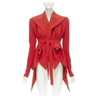 Pre-owned Gareth Pugh Garteh Pugh Red Shoulder Padded Draped Hem Belted Jacket It38 Xs