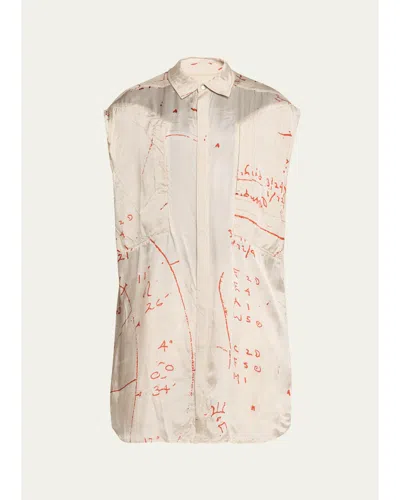 Gareth Pugh Men's Sketch Artwork Viscose Sleeveless Button-down Shirt In Multi