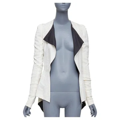 Pre-owned Gareth Pugh Rare  2009 Runway Cream Black Plisse Silk Draped Biker It38 Xs In White