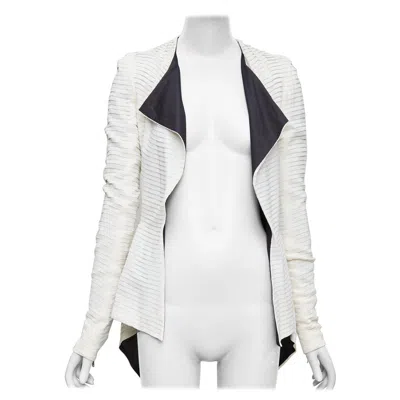 Pre-owned Gareth Pugh Rare  2009 Runway Cream Black Plisse Silk Draped Biker It38 Xs In White