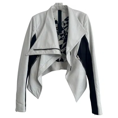 Pre-owned Gareth Pugh Runway Asymmetrical Leather Jacket It 38 Colorblock White & Black