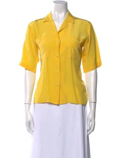 Pre-owned Garfinckel's Silk Three-quarter Sleeve Button-up Top In Yellow