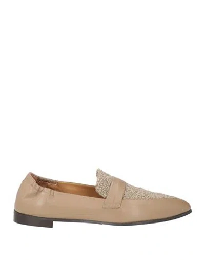 Garlani Woman Loafers Khaki Size 7 Leather, Textile Fibers In Brown