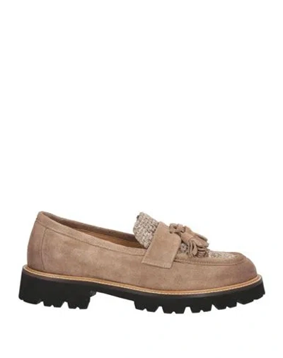 Garlani Woman Loafers Taupe Size 6.5 Leather, Textile Fibers