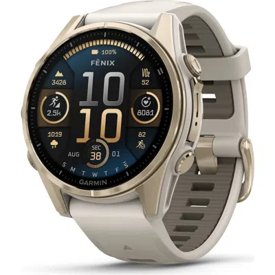 Garmin Fenix 8 43mm, Amoled, Outdoor And Fitness Gps Smartwatch, Saphire ,soft Gold, Sand Band In Metallic