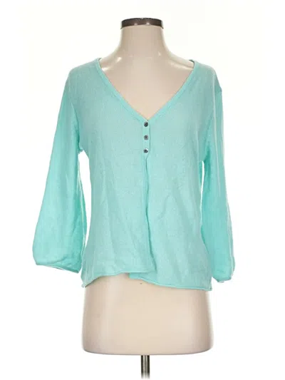 Pre-owned Garnet Hill 3/4 Sleeve Blouse In Blue