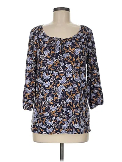 Pre-owned Garnet Hill 3/4 Sleeve Blouse In Blue