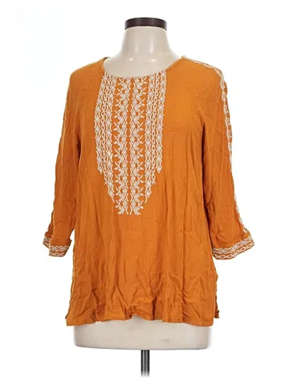 Pre-owned Garnet Hill 3/4 Sleeve Blouse In Orange