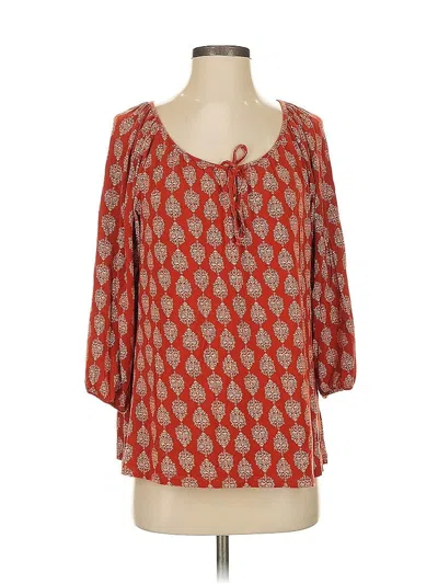 Pre-owned Garnet Hill 3/4 Sleeve Blouse In Red