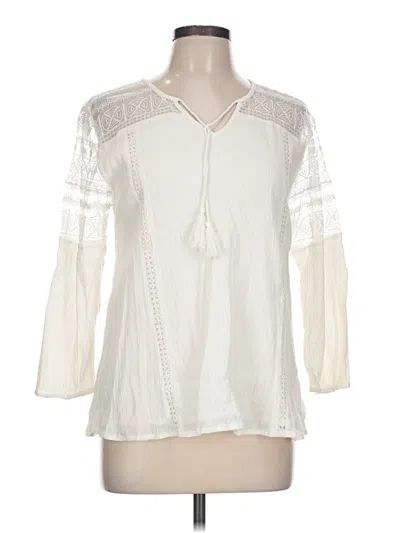 Pre-owned Garnet Hill 3/4 Sleeve Blouse In White