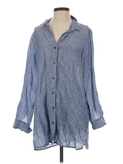 Pre-owned Garnet Hill 3/4 Sleeve Button Down Shirt In Blue