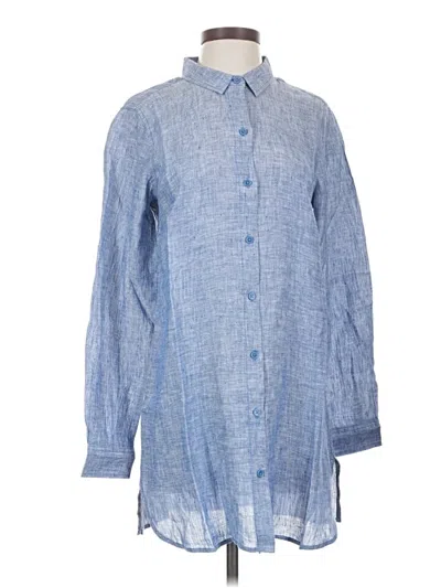 Pre-owned Garnet Hill 3/4 Sleeve Button Down Shirt In Blue
