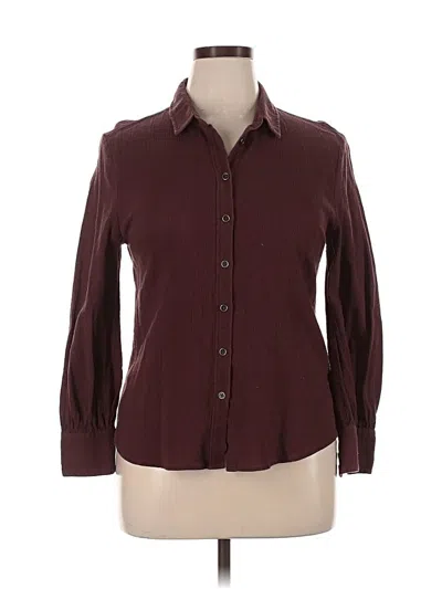 Pre-owned Garnet Hill 3/4 Sleeve Button Down Shirt In Burgundy