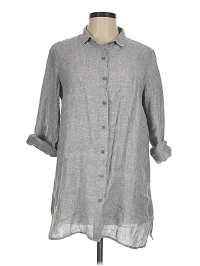 Pre-owned Garnet Hill 3/4 Sleeve Button Down Shirt In Gray