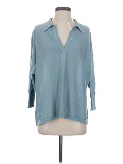 Pre-owned Garnet Hill 3/4 Sleeve Button Down Shirt In Teal