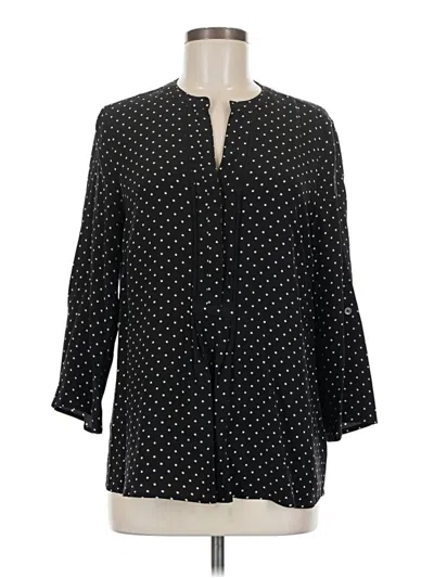 Pre-owned Garnet Hill 3/4 Sleeve Silk Top Black Polka Dots Pattern Keyhole Neckline Tops