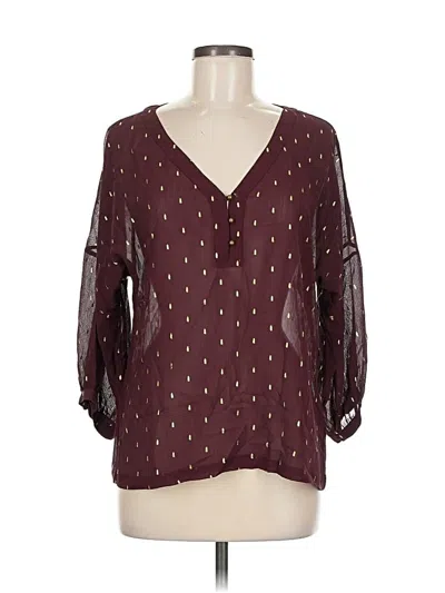 Pre-owned Garnet Hill 3/4 Sleeve Silk Top Burgundy V Neck Tops