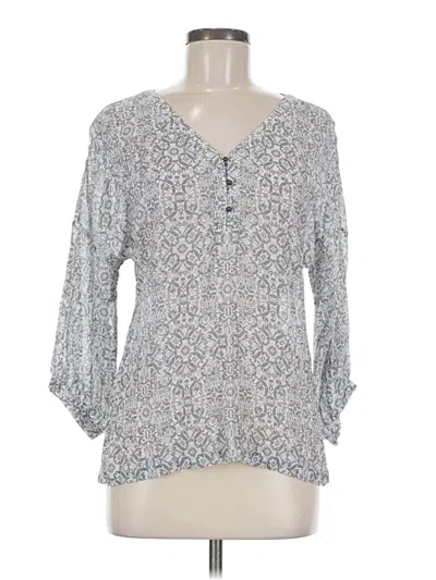 Pre-owned Garnet Hill 3/4 Sleeve Silk Top Gray Keyhole Neckline Tops