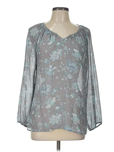 Pre-owned Garnet Hill 3/4 Sleeve Silk Top Gray Open Neckline Tops