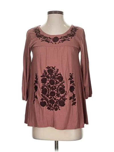 Pre-owned Garnet Hill 3/4 Sleeve T-shirt In Brown