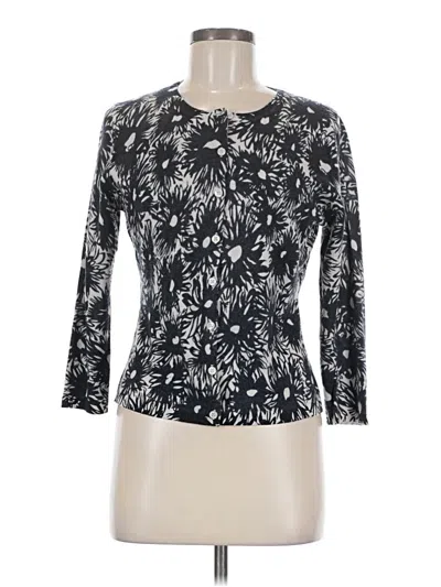 Pre-owned Garnet Hill 3/4 Sleeve Top Black Keyhole Neckline Tops