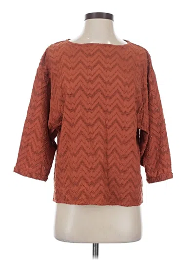 Pre-owned Garnet Hill 3/4 Sleeve Top Brown Chevron/herringbone Pattern Boatneck Tops