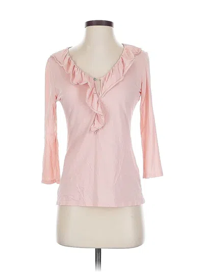 Pre-owned Garnet Hill 3/4 Sleeve Top Pink Ruffles Neckline Tops