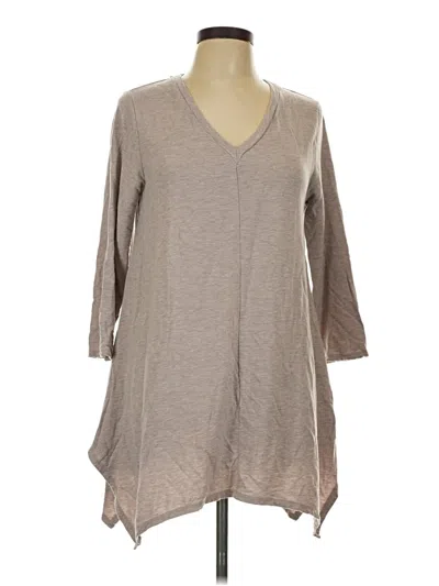 Pre-owned Garnet Hill 3/4 Sleeve Top Tan V Neck Tops In Brown