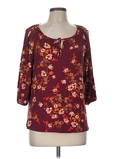 Pre-owned Garnet Hill 3/4 Sleeve T-shirt In Burgundy