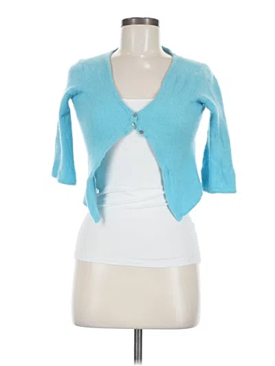 Pre-owned Garnet Hill Cashmere Cardigan Sweater In Blue