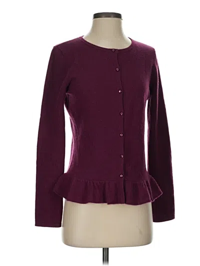 Pre-owned Garnet Hill Cashmere Cardigan Sweater In Burgundy