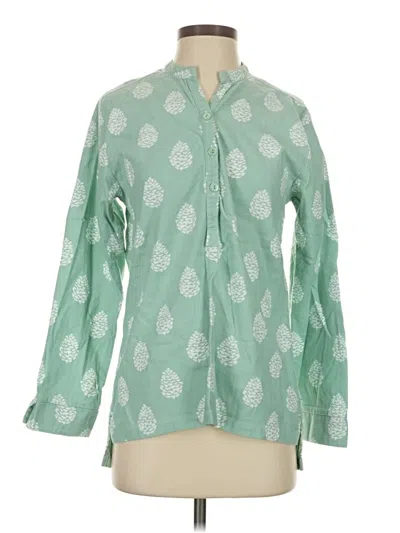 Pre-owned Garnet Hill Long Sleeve Blouse In Green