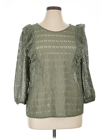 Pre-owned Garnet Hill Long Sleeve Blouse In Green