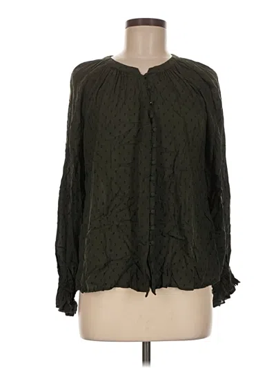 Pre-owned Garnet Hill Long Sleeve Blouse In Green