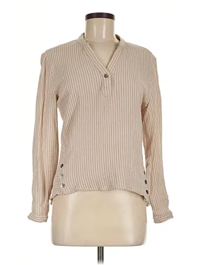 Pre-owned Garnet Hill Long Sleeve Blouse In Tan