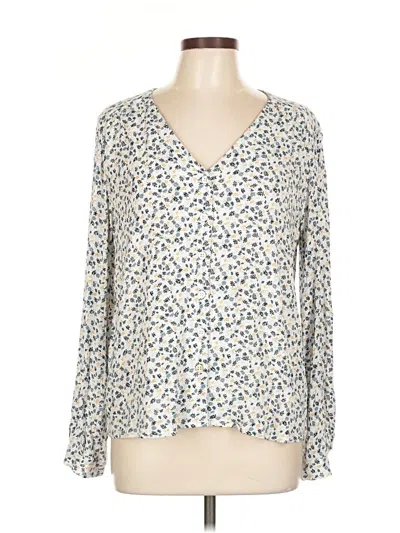 Pre-owned Garnet Hill Long Sleeve Blouse In White