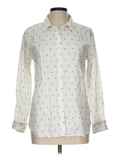 Pre-owned Garnet Hill Long Sleeve Blouse In White