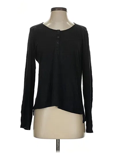 Pre-owned Garnet Hill Long Sleeve Henley Shirt In Black