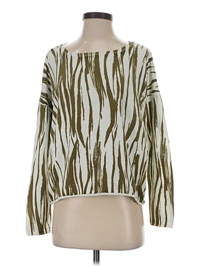 Pre-owned Garnet Hill Long Sleeve Silk Top Green Boatneck Tops