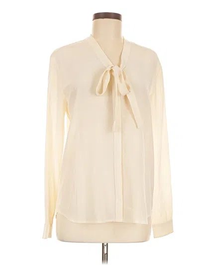Pre-owned Garnet Hill Long Sleeve Silk Top Ivory Tie Neck Tops In White