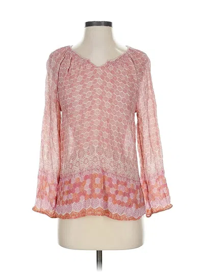 Pre-owned Garnet Hill Long Sleeve Silk Top Pink V Neck Tops