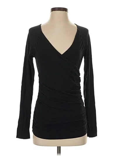 Pre-owned Garnet Hill Long Sleeve Top Black Plunge Neckline Tops