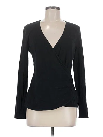 Pre-owned Garnet Hill Long Sleeve Top Black Plunge Neckline Tops
