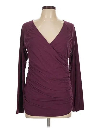 Pre-owned Garnet Hill Long Sleeve Top Burgundy Plunge Neckline Tops