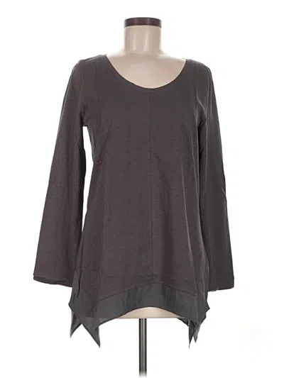 Pre-owned Garnet Hill Long Sleeve Top Gray Scoop Neck Tops