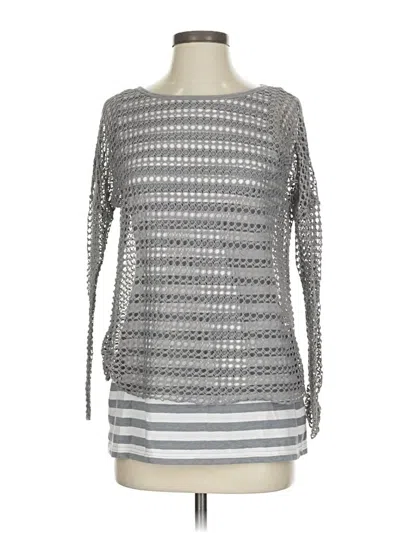 Pre-owned Garnet Hill Long Sleeve Top Gray Stripes Pattern Boatneck Tops