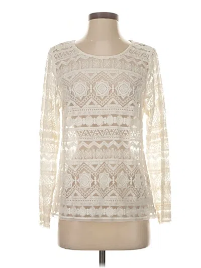 Pre-owned Garnet Hill Long Sleeve Top Ivory Boatneck Tops